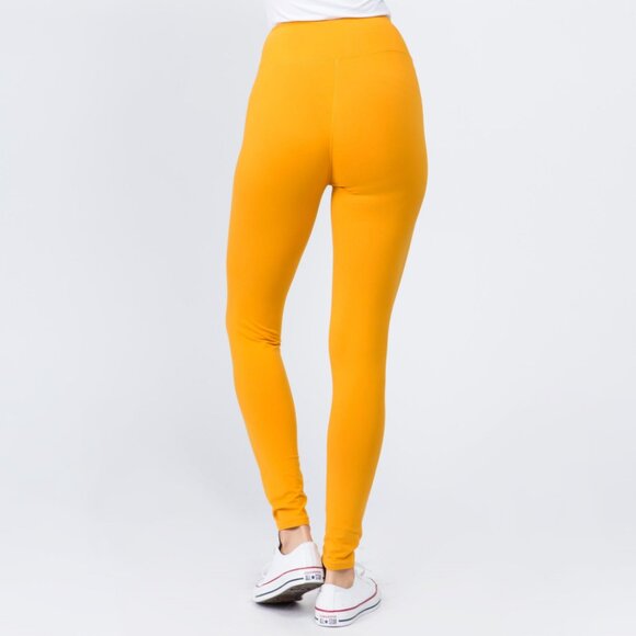 ❤️NWT  BOUTIQUE  MUSTARD COLOR Women's 3" Waistband Solid Peach Skin Leggings - Picture 4 of 4